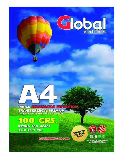Papel Sublimacion Alta Transparencia Resma 100 Hojas 210X297 Mm 100 Grs - Global Papersubli100A4-100