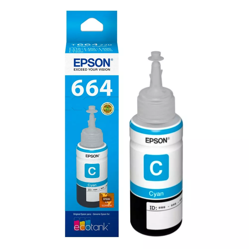 Tinta Epson Original T664 L200- Cyan 70Ml