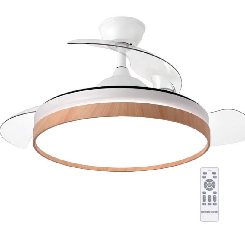 Novohome Nh-Vtr600 Ventilador De Techo Con Aspas Retractil Blanco Y Madera