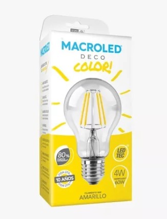 MACROLED LAMPARA FILAMENTO 4W GOTA COLOR AMARILLO E27