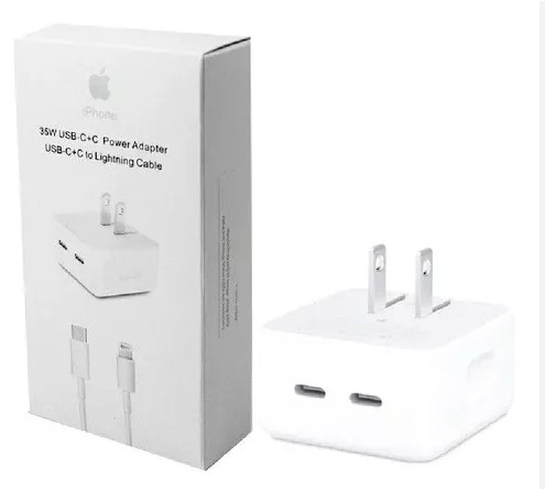 Cargador Iphone Apple Tipo C Doble 35W Con Cable Lightning A Tipo C