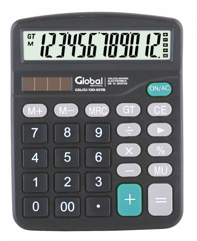 Global Calculadora De 12 Digitos Plastica 837 B Negra Calcu-12D-837B