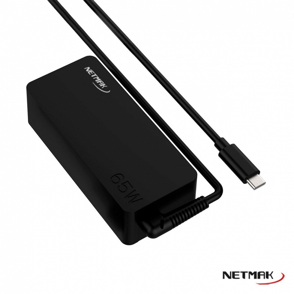 Netmak Nm-1265 Cargador Universal 65W Notebook Tipo C 3.0 5v a 20v Lenovo, MacBook, iPad Pro, Samsung Galaxy