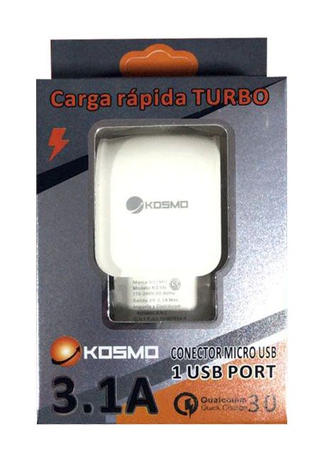 KOSMO TURBO Cargador viajero Kosmo MICRO USB 3.1A QUICK CHARGE PREMIUM