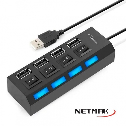 [10277] Netmak Nm-Ac08 Hub Usb A 4 Puertos Usb 2.0 Con Switch