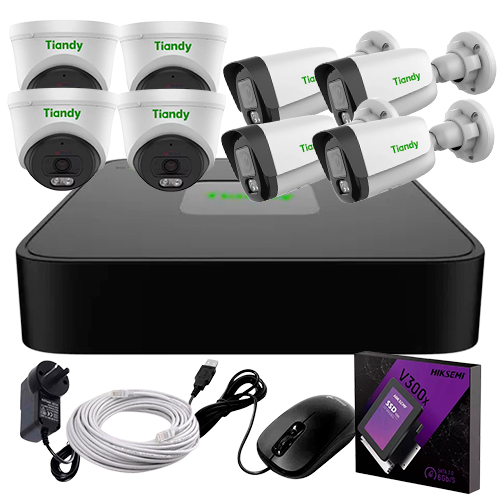 [10338] Tiandy Kit Seguridad Nvr 8Ch Poe + 8 camaras + ssd 1tb + utp 100 mts - Listo para Instalar completo