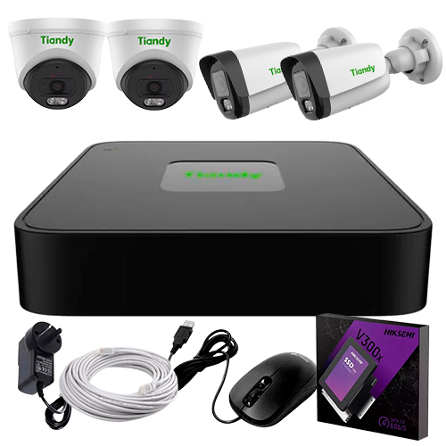 [10339] Tiandy Kit Seguridad Nvr 4Ch Poe + 4 camaras + ssd 1tb + utp 100 mts - Listo para Instalar completo