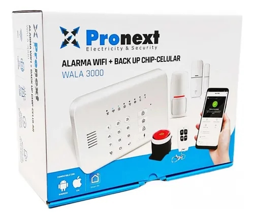 [10398] Pronext Kit Alarma Smart Wifi + Chip Gsm Wala 3000 Wifi (Pilas No Incluidas 1X2032 1Xa23 1X9V)