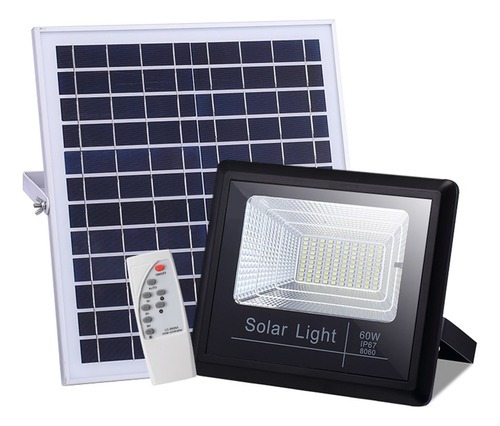 [10402] Pronext Reflector Led 60W Recargable Con Panel Solar Control Remoto Negro Luz Blanco Frio