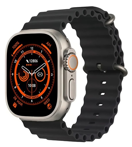 [10671] Smartwatch Fu16 Ultra 3 Plateado Malla Negra Llamadas Ritmo Cardíaco Modos Deportivo