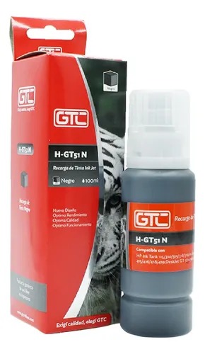 [10765] Gtc Tinta Alternativa Hp Gt51N Negro Sistema Continuo 100Ml Hp 5810 Y 5820