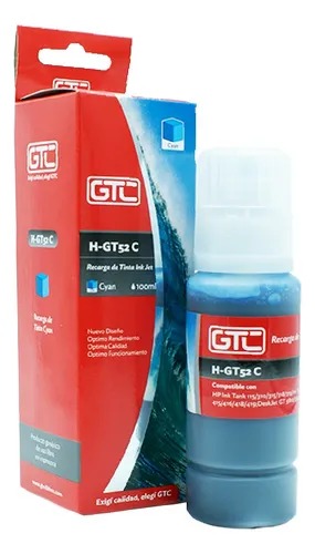 [10767] Gtc Tinta Alternativa Hp Gt52C Cyan Sistema Continuo 100Ml Hp 5810 Y 5820 