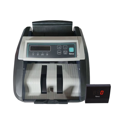 [10810] Global Billcounter-4 - Maquina Contadora De Billetes Digital 1000/Min Cap Bandeja 200 Billetes Carga Superior Deteccion Falsos Ir Uv Mg Mt 220V Con Visor Digital Y Accesorios 