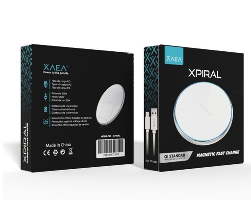 [10930] Xaea Cargador Xpiral Mods-723 Wireless Base Cargadora Para Celulares Con Carga Inalambrica Potencia 20W Carga Rapida
