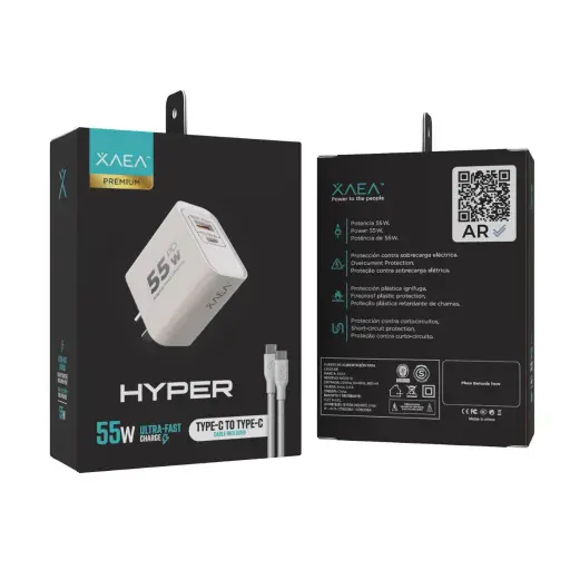 [10932] Xaea Cargador Celular 220W Modx-516 Hyper 5.4A Usb + Tipo C Carga Rapida 5V 9V 55W Ultra Rapida incluye cable tipo c