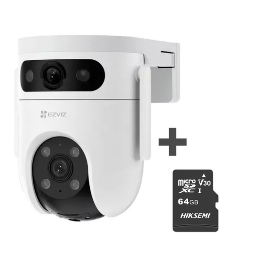 [11075] Combo Cámara Ezviz Cs-H9C 2K Dual Color Vu Audio Wifi Exterior + Micro Sd 64Gb 