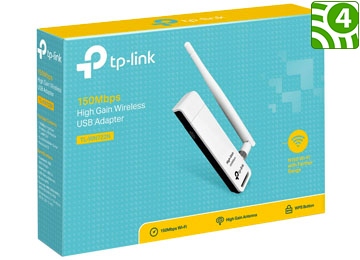 [11122] Placa De Red Wifi Usb Tp-Link Tl-Wn722n 150mbps Con Antena 4dbi Desmontable Incluye Cable Usb Extensor 1mt