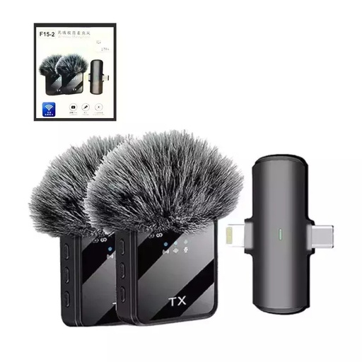 [11293] Micrófono Inalámbrico Corbatero Profesional F15-2 2 En 1 Para Tipo c o Lightning