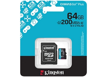 [11367] MICROSD 64GB CLASE 10 KINGSTON CANVAS GO PLUS U3 V30 A2 4K 200MB CON ADAPTADOR A SD