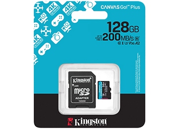 [11366] MICROSD 128GB CLASE 10 KINGSTON CANVAS GO PLUS U3 V30 A2 4K 200MB CON ADAPTADOR A SD