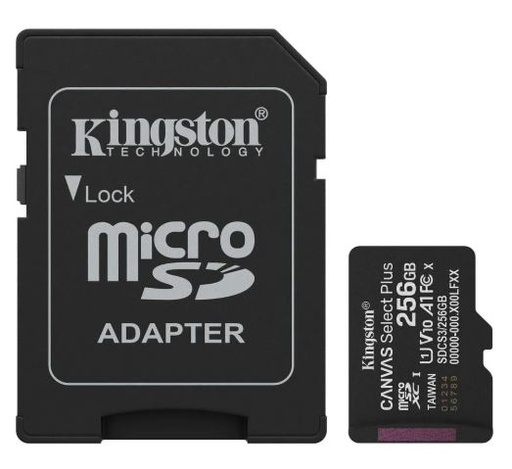 [KINMICROSD256G3] Tarjeta de Memoria KINGSTON Canvas Select Plus MicroSDXC 256GB Gen3 A1 150MB/s c/adaptador