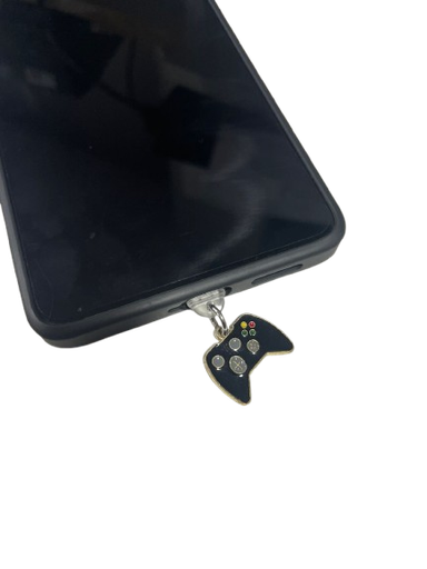 [11496] Protector De Pin De Carga De Celular Tipo C - Llavero Joystick Negro