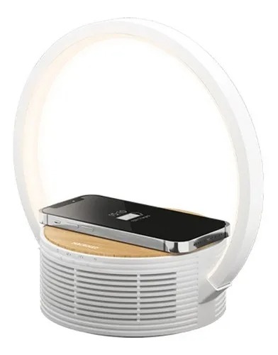 [11635] Macroled Velador Baco Madera 5W Blanco Cálido 2700K Dimerizable Con Parlante Bluetooth Y Carga Inalámbrica 10W  