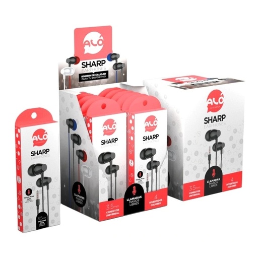 [64446] Auricular Alo Sharp X 12 Unidades La Caja Colores Varios (6337)