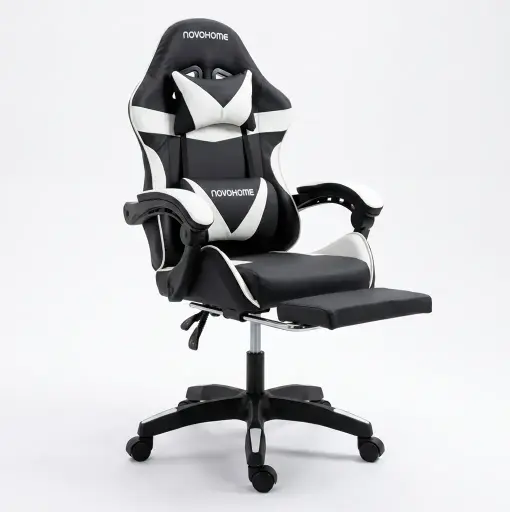 [113380] Silla Gamer Novohome Con Apoya Pies Black And White Gc1003