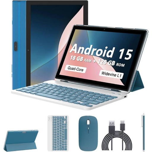 [113589] Tablet Iweggo 10”Android 15- Hasta 18Gb Ram (6 Gb Ram Expandibles ) 128Gb Tecladofunda Mouse Blue (X003X1Eojr)