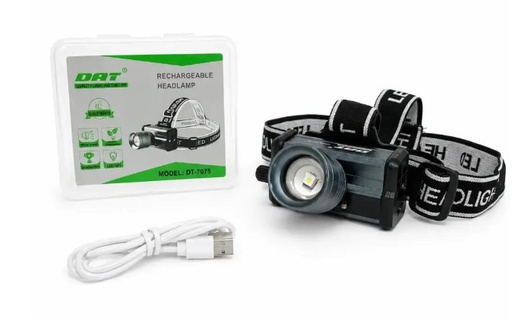 [113704] Linterna Minero Con Zoom Metalica Con Bateria Recargable Vincha