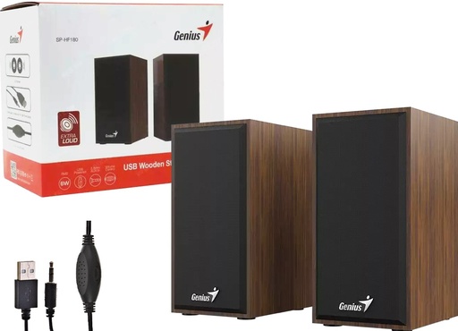 [951488] PARLANTES GENIUS SP-HF180 USB 6W CONTROL DE VOLUMEN DARK COFFEE MADERA MARRON OSCURO