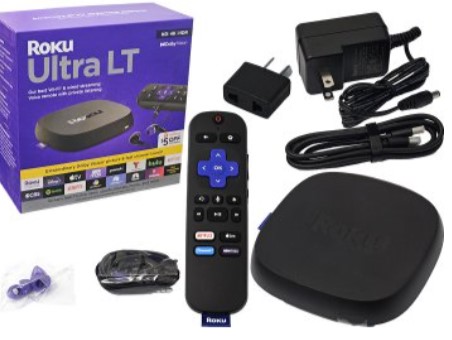 [951528] Reproductor Multimedia Roku 4801Rw Ultra Lt 4K Hdr 1Xhdmi 1Xrj45 1Xjack3.5Mm Incluye Control Cable Hdmi Auricular Y Transforamdor 12V 1A 5.5X2.5Mm Negro