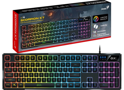 [951575] Teclado Genius Gx Gaming K7 Scorpion Usb Cable 1.3Mts 19 Key Anti-Ghosting 7 Colores Rgb Mecanico Retroiluminado Espanol 