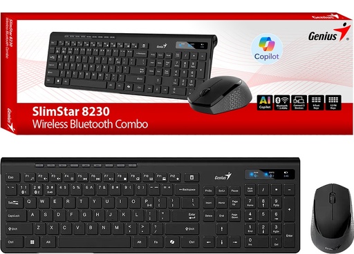 [951572] Kit Teclado + Mouse Genius Slimstar 8230 Mouse Usa 1Xaa Teclado Usa 1Xaa Incluidas 2 En 1 Bluetooth 5.3 + Inalambrico Negro