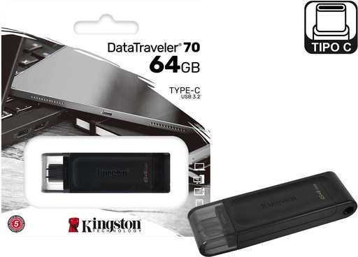 PENDRIVE 64GB KINGSTON DATATRAVELER DT70 TIPO C 3.2 GEN 1