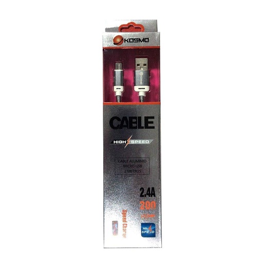 [2512] Cable Micro Usb Kosmo Nylon / Aluminio - 2Mts. - 3.0A