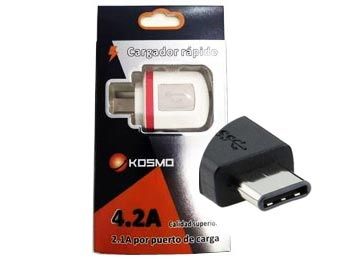 [935] Kosmo Cargador 220V 5V 4.2A Usb Tipo C Kosmo Ks-18Hc De Pared Usb X2 Carga 3 Telefonos