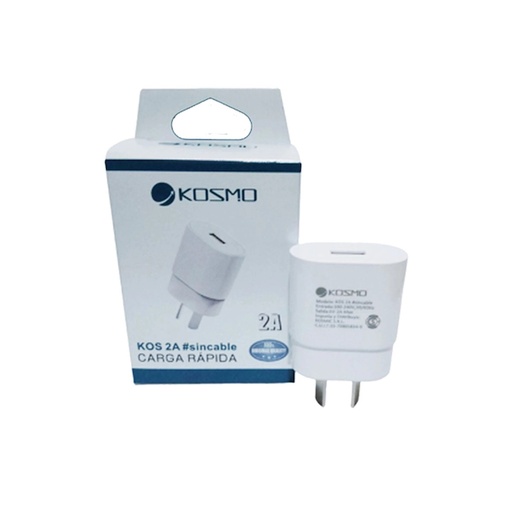 [7713] Kosmo Cargador Celular Usb-A 5V 2A Carga Rápida - Sin Cable