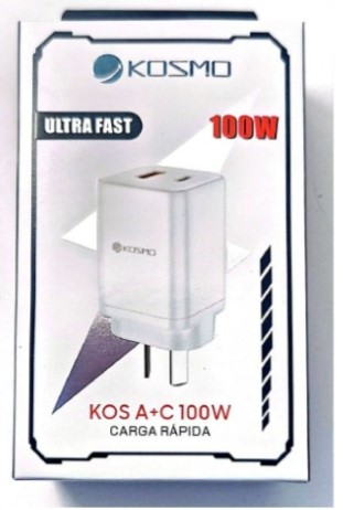 [9208] Kosmo Cargador Celular Turbo Pd 100W Ultra Fast A+C 2 Salidas Usb Y Tipo C - Carga Rapida