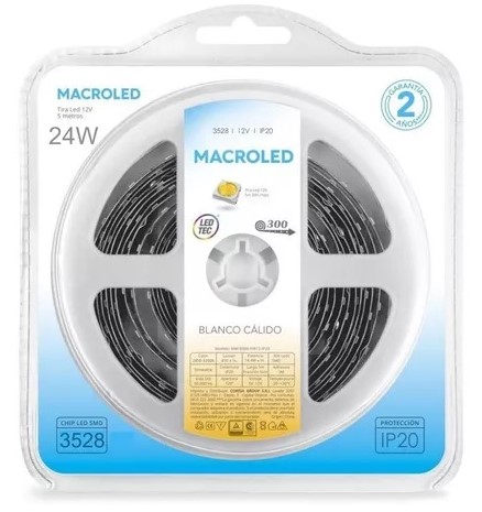 [9342] Macroled - Tira Led 3528 24W Blanco Calido Ip20 Interior Dimerizable 300 Leds 5M Rollo Ww-A300-Fw12-Ip20 2700-3000K