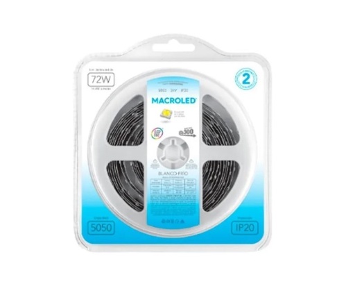 [3190] Macroled Cw-B300-Fw12-Ip20 - Tira Led 5050 72W Blanco Frio 6500K Ip20 Interior Dimerizable 300 Leds 5M Rollo
