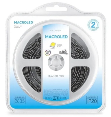 [1137] Macroled Cw-C300-Fw12-Ip20 - Tira Led 2835 60W Blanco Frio Ip20 Interior Dimerizable 300 Leds 5M Rollo