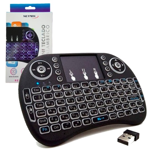 [1419] Netmak Nm-Kb980B - Mini Teclado Alfanumerico Inalambrico Wireless 2,4Ghz Smart Tv Con Cable Usb A Mini Usb