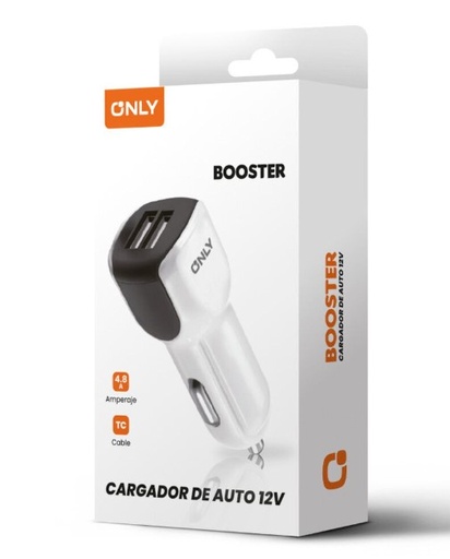 [9754] Only Booster Cargador 12V Mods-500 2 Usb + Cable Tipo C Blanco