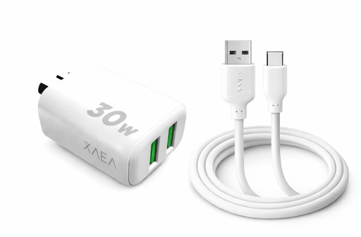 [9752] Xaea Intensify Modo-A015 Cargador Celular 220V 30W - 2 Usb + Cable Tipo C