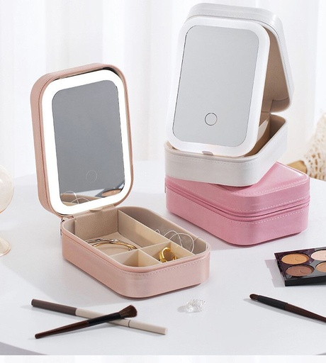 [952132] Espejo Joyero Porta maquillaje con luz led ROSA 3 tonos jt005