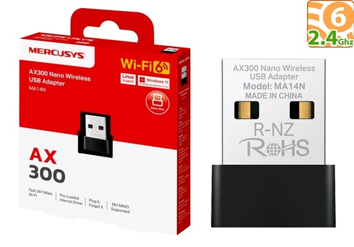 [952284] Placa De Red Wifi Usb Mercusys Ma14N Ax300 Wifi 6 2.4Ghz 287Mbps
