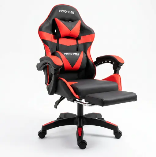 [965755] Silla Gamer Novohome Con Apoya Pies Negra Y Roja Gc1000