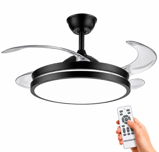 [965764] Novohome Nh-Vtr200 Ventilador De Techo C/Luz Led Y Aspas Retractiles Negro